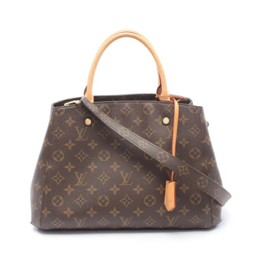Louis Vuitton Montaigne Handbag Canvas Leather Monogram Brown